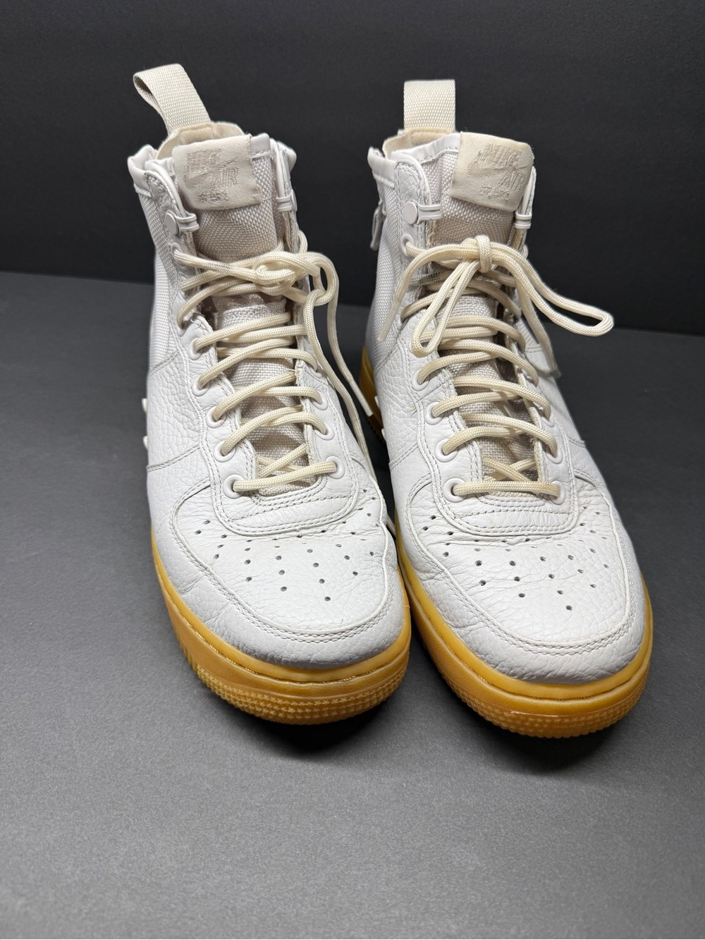 Nike Men's High-Top Leather Sneakers in Off-White with Gum Sole